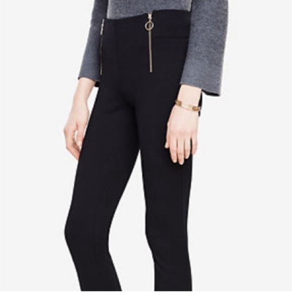 Ann Taylor -stretch black leggings gold o-ring zippers - Picture 11 of 12